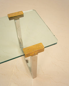 Side table in brass and clear glass by Peter Ghyczy 70's