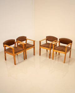 Set of 4 chairs in suede and solid wood 80's