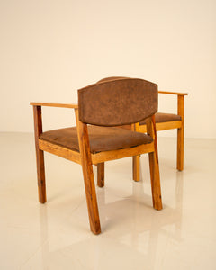 Ensemble de 4 chaises en daim et bois massif 80's