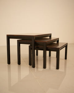 Wood and black metal effect nesting tables 80's