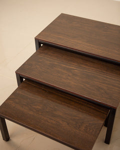 Wood and black metal effect nesting tables 80's