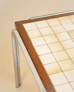 Table d'appoint style Bauhaus structure métal et plateau mosaïque 70's