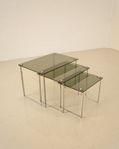 Chrome nesting tables and smoked glasses 70's