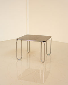 Side table with chrome and wood base in the style of Tecta 70's