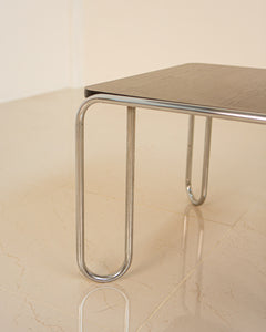 Side table with chrome and wood base in the style of Tecta 70's