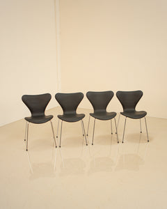 Set of 4 "3107" leather chairs by Arne Jacobsen for Fritz Hansen 60's