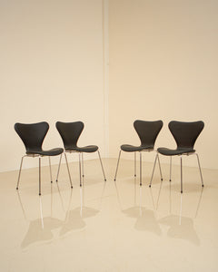 Set of 4 "3107" leather chairs by Arne Jacobsen for Fritz Hansen 60's