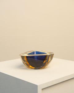 Blue and yellow murano glass ashtray by Flavio Poli 60's