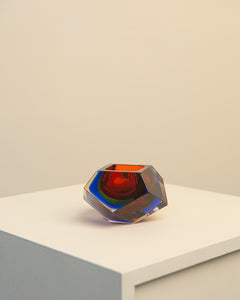 Cendrier "Diamant" en verre de murano rouge et bleu par Flavio Poli pour Seguso 60's
