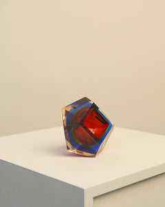 Cendrier "Diamant" en verre de murano rouge et bleu par Flavio Poli pour Seguso 60's