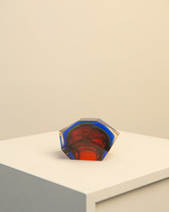 Cendrier "Diamant" en verre de murano rouge et bleu par Flavio Poli pour Seguso 60's