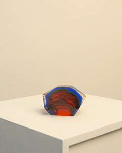 Red and blue "Diamond" ashtray by Flavio Poli for Seguso 60's