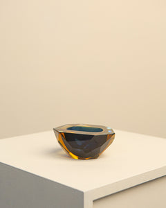 Vide-poches en verre de murano bleu et jaune par Flavio Poli pour Seguso 60's