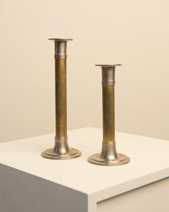 Pair of 60's brass & silver candlesticks