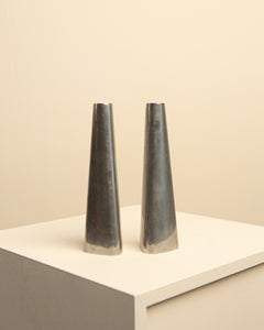 Pair of chrome metal candle holders with triangular base for IKEA 90's