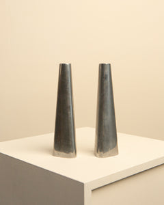 Pair of chrome metal candle holders with triangular base for IKEA 90's