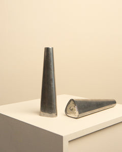 Pair of chrome metal candle holders with triangular base for IKEA 90's
