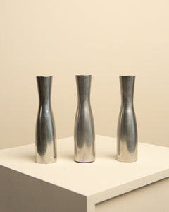 Set of three large chrome metal candle holders by Erika Pekkari 90's