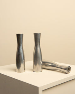 Set of three large chrome metal candle holders by Erika Pekkari 90's
