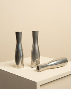 Set of three large chrome metal candle holders by Erika Pekkari 90's