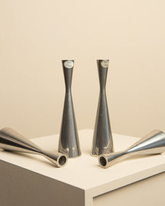 Set of four chrome metal candle holders by Erika Pekkari 90's