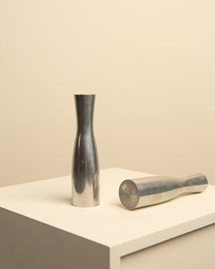 Pair of large chrome metal candle holders by Erika Pekkari 90's