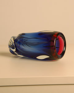 Vase En Verre De Murano – Art Abstrait – Bleu Et Rouge – Pièce Unique D'exception !
