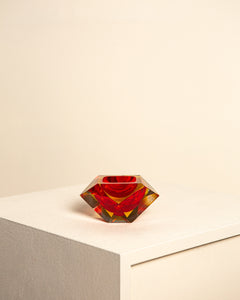 Red "Diamond" pocket tray in murano glass by Flavio Poli for Seguso 60's