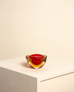 Red "Diamond" pocket tray in murano glass by Flavio Poli for Seguso 60's