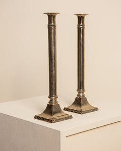 Pair of 80's metal "Line" candlesticks