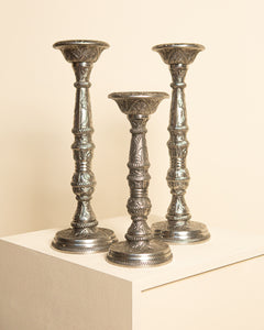 Set of 3 Italian cast aluminum candlesticks 80's